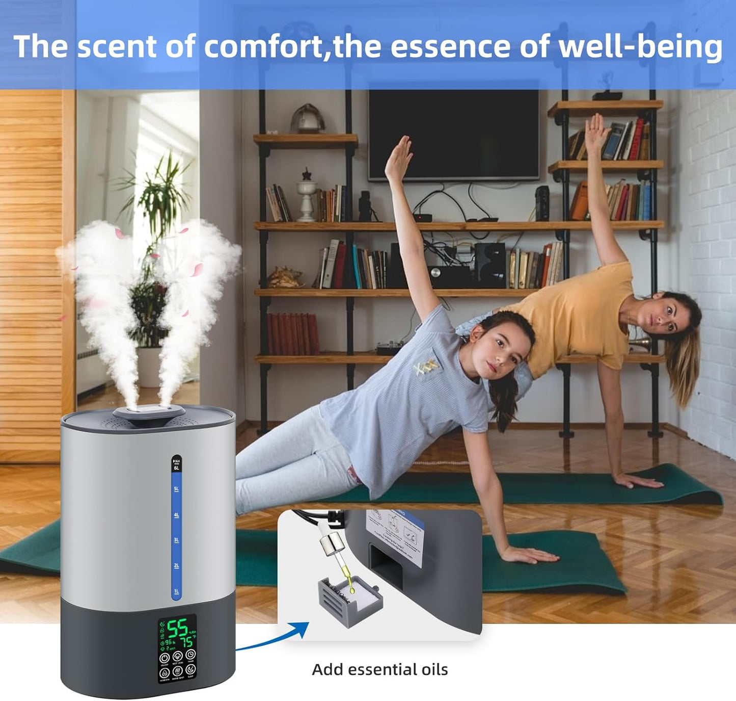 Ultrasonic Humidifier & Essential Oil Diffuser – Adjustable Auto Shut-Off