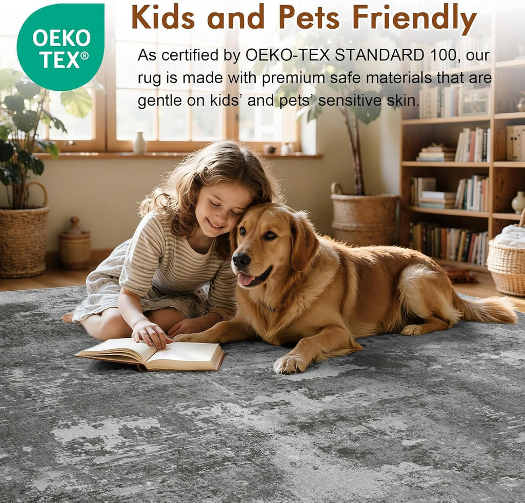 Non-Slip Abstract Area Rug – Soft Modern Bedroom Carpet