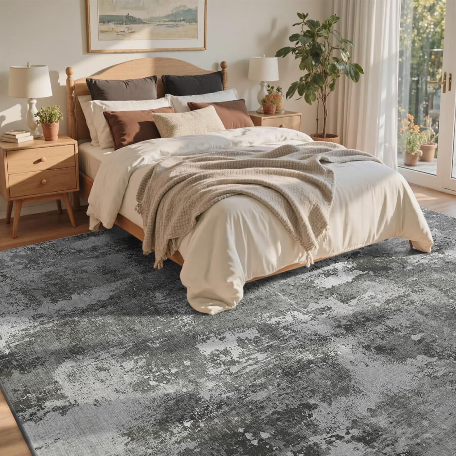 Non-Slip Abstract Area Rug – Soft Modern Bedroom Carpet