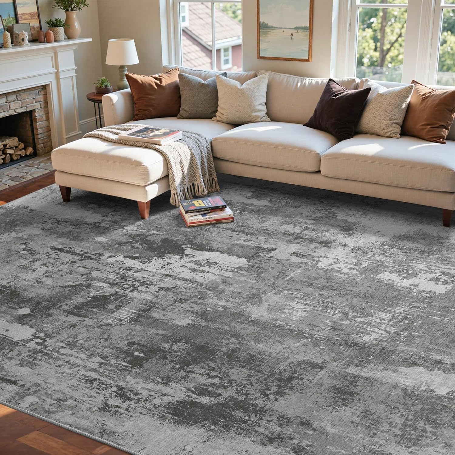Non-Slip Abstract Area Rug – Soft Modern Bedroom Carpet